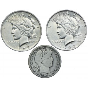 USA, 1 dolár 1923 Philadelphia, 1/2 dolára 1907 Philadelphia (3 ks).