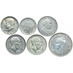 Sada strieborných mincí, USA, Francúzsko, Slovensko, Irak, Sealand (6 ks)