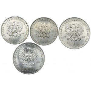 Zestaw, 1000, 10.000 złotych 1982, 1983, 1987 Jan Paweł II, 50.000 złotych 1988 Józef Piłsudski (4szt.)