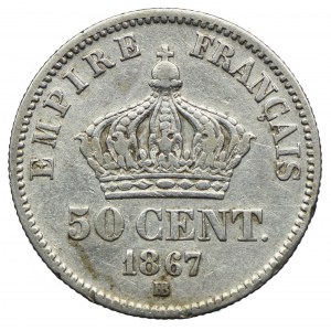 Francja, Napoleon III, 50 centymów 1867 BB, Strasbourg
