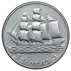 5 gold 1936, Sailing ship