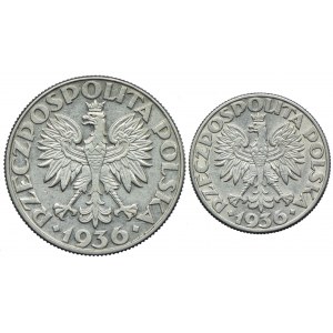 2 złote 1936, 5 złotych 1936, Żaglowiec