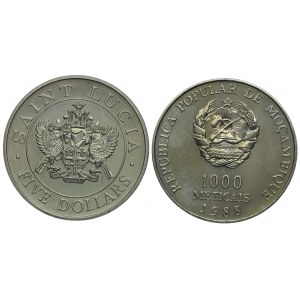 St. Lucia 5 dolarów 1986 , Mozambik 1000 meticais 1988 - Jan Paweł II (2szt.)
