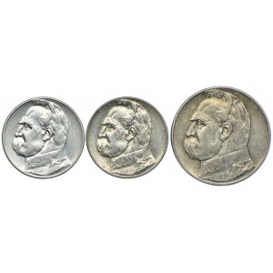 Zestaw II RP, 5 złotych 1934 - 1935, 10 złotych 1936, Józef Piłsudski (3szt.)
