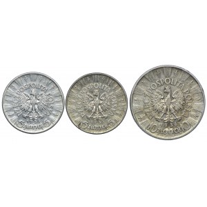 Zestaw II RP, 5 złotych 1934 - 1935, 10 złotych 1936, Józef Piłsudski (3szt.)