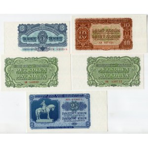 Czechosłowacja, zestaw banknotów 3, 5, 10, 25 koron (5szt.)