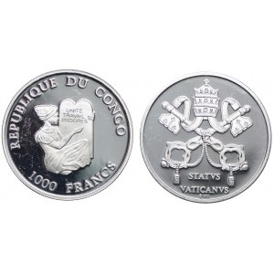 Set, Congo 1000 francs 2003, Benedict XV medal (2pcs).