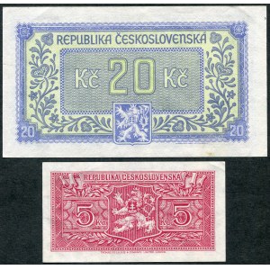 Czechoslovakia, Set of banknotes, 5, 20 crowns (1945)