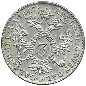 Austria, Ferdinand I, 3 krajcars 1847 A, Vienna