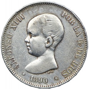 Hiszpania, 5 peset 1890 MP-M, Madryt