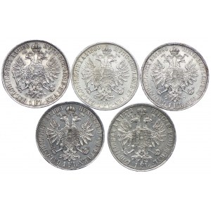 Austria, Franz Joseph I, 1 florin 1859-1873 (5pc).