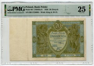 20 złotych 1926 - Ser. B.B. - rzadka odmiana PMG 25