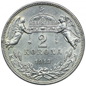 Hungary, Franz Joseph I, 2 crowns 1913 KB, Kremnica