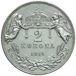 Hungary, Franz Joseph I, 2 crowns 1914 KB, Kremnica