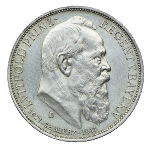 Niemcy, Bawaria, Luitpold, 3 marki 1911 D, Monachium