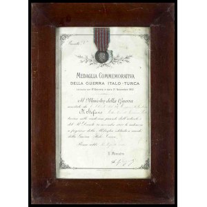 ITALY Framed Italo-Turkish War Medal with diploma of concession