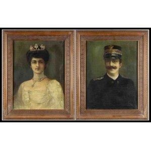 ITALY, Kingdom Two paintings representing Vittorio Emanuele II and the Queen Elena