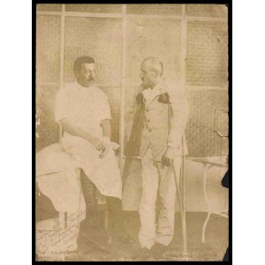 ITALY, Kingdom Enlarged photo of Benito Mussolini with his doctor during his convalescence