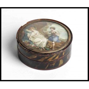 Round box decorated with bucolic scene