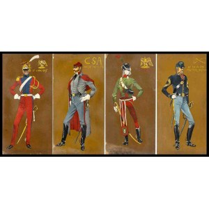 Andrea VIOTTI (1947) Lot of five panels decorated with images of characters in uniform