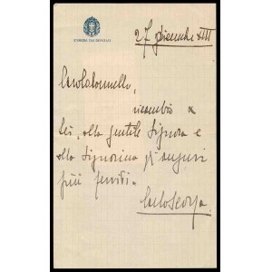 ITALY, Kingdom Autograph letter from Carlo Scorza, politician and last secretary of the PNF