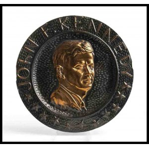 Embossed copper plate with portrait of John F. Kennedy