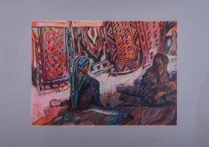 Joanna GAŁECKA (ur. 1963), Sprzedające dywany z cyklu bazar w aszchabadzie; 2021