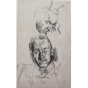 Wlastimil HOFMAN (1881-1970), Studia głowy młodego mężczyzny z zamkniętymi oczami en face, z rogami satyra z prawego profilu, [1908]