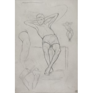 Karol KOSSAK (1896-1975), Szkice modela – postaci siedzącego chłopca, [1922]