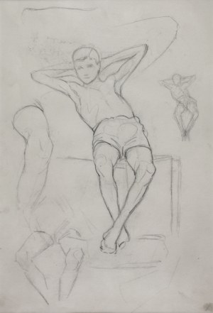 Karol KOSSAK (1896-1975), Szkice modela – postaci siedzącego chłopca, [1922]