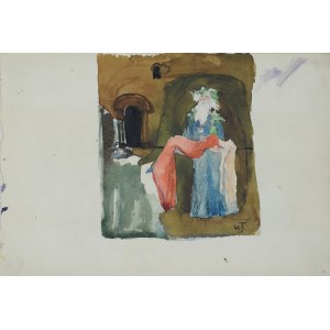 Włodzimierz TETMAJER (1861 – 1923), Scena ze starcem unoszącym ciało martwej dziewczyny we wnętrzu – szkic do sceny dramatu Williama Szekspira Król Lear, [1900]