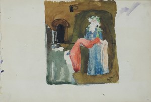 Włodzimierz TETMAJER (1861 – 1923), Scena ze starcem unoszącym ciało martwej dziewczyny we wnętrzu – szkic do sceny dramatu Williama Szekspira Król Lear, [1900]