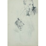 Włodzimierz TETMAJER (1861 – 1923), Popiersie młodej kobiety oraz fragment głowy dziewczyny z napisem „Ofiary” wpisanym w pięciolinię – szkic, [ok. 1900]