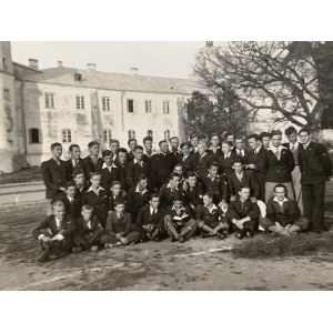 SEJNY. Ks. Roszkowski Konstanty. Zestaw 6 zdjęć + kartka. [1938]