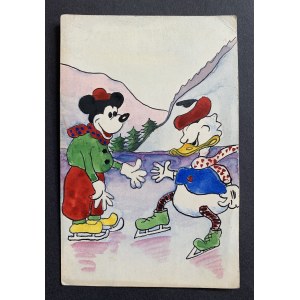 Pocztówka z ręcznie namalowaną Myszką Miki oraz Kaczorem Donaldem [1941]