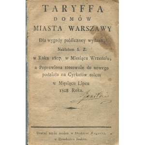 Tariff of the houses of the city of Warsaw for public convenience issued [1808].