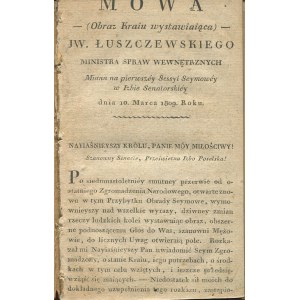 ŁUSZCZEWSKI Jan Paweł - Mowa obraz kraiu wystawiająca, miana na pierwszey sessyi seymowey w Izbie Senatorsskiey dn. 10. Marca 1809 roku