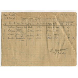 [Warschauer Aufstand] Bataillon Milosz - Zug Truk. Handschriftliche Liste [der Nominierungen] für Kriegsoffiziere vom 3.10.1944. [mit der Unterschrift von Kurt Tomala alias Truk].