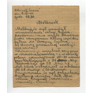 [Varšavské povstání] Sekce Sarna. Rukopisné hlášení z 9.9.1944 v 10.30 [podepsán major Narcyz Łopianowski, pseud. Sarna].