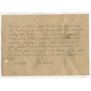 [Varšavské povstanie] Batalión Miloš - čata Truk. Rukopisné vyhlásenie poručíka Lubicza z 11.09.1944.