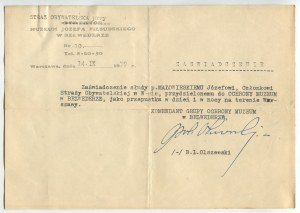 [Document] Warsaw, dn. 14 September 1939. Zaświadczenie-pustustka Straż Obywatelska przy Muzeum Józefa Piłsudskiego w Belwederze
