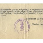 [dokument] Varšava, dn. 27. října 1939 Poděkování Občanské gardě za její činnost při obraně Varšavy a žádost o vrácení služebního průkazu a pásky.