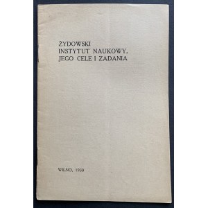 [Judaica] Židovský vedecký inštitút, jeho ciele a úlohy. Vilnius [1930].