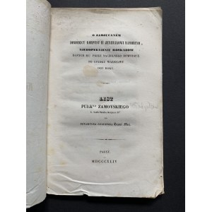 [Veľká emigrácia] ZAMOYSKI Władysław - O zarzucanem dowódzcy Korpusu II Jenerał Ramorino, niedoprawnieniu roskazow danych mu przez Naczelnego Dowódzcę po upadku Warszawy 1831 roku. Paríž [1844].