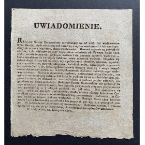 [GAZETA Krakowska] UWIADOMIENIE. Kraków [1801]