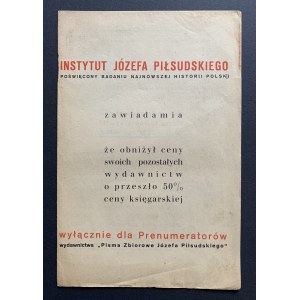 [PIŁSUDSKI Józef] Instytut Józefa Piłsudskiego poświęcony badaniu najnowszej historii Polski. Warszawa [1937]