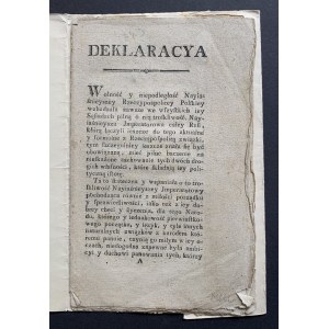BUŁHAKOW Jakob - Deklaracya [Inc.:]. Wolność i niepodległość Najjaśniejszej Rzeczypospolitej… Warszawa [1792]