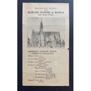 [SZNARBACHOWSKI Feliks] Składajcie ofiary na Kościół - Pomnik w Kowlu na Wołyniu. Kowel [ok. 1925]