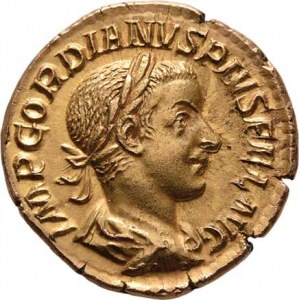 Řím, Gordianus III., 238 - 244, Aureus, Rv:P.M.TR.P.III.COS.P.P., císař na koni