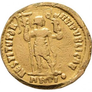 Řím, Valens, 364 - 378, Solidus, Rv:RESTITVTOR.REIPVBLICAE., stojící císař